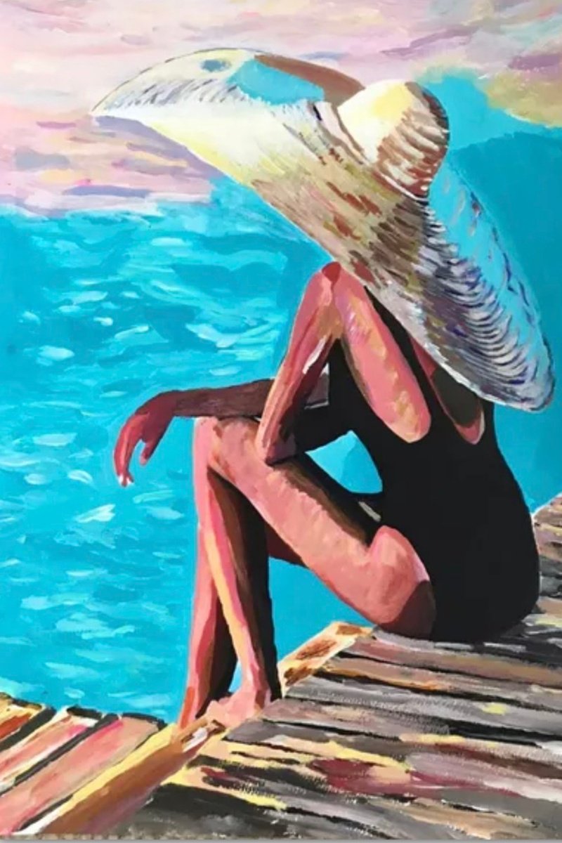 Impressionistic Portrait Acrylic Painting By Sanja Jancic, 24 X 35", A Woman With A Hat, Original Artwork