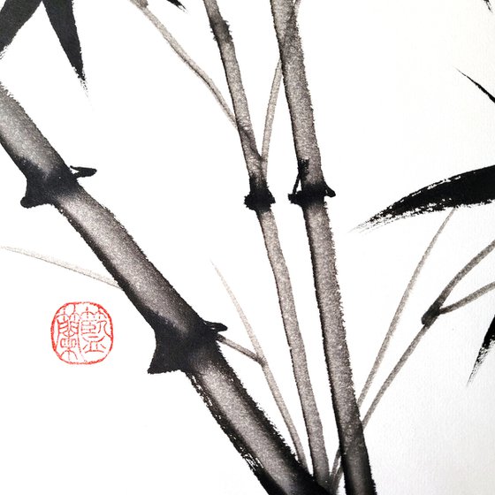 Three trunks of bamboo  - Bamboo series No. 2103 - Oriental Chinese Ink Painting