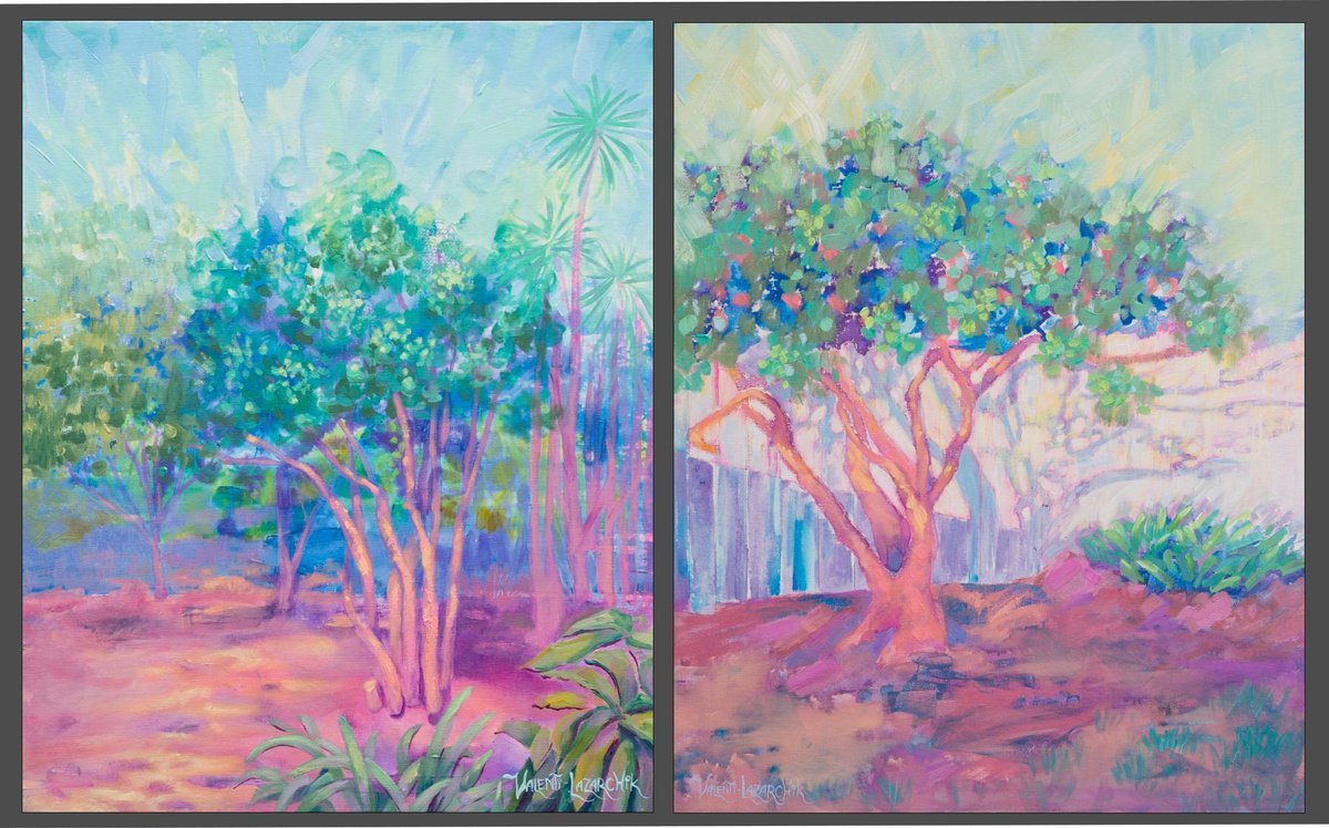 Spring Shine Set, (2) panels 16 w x 20 h, total size 16 h x 32 w by Gina Valenti-Lazarchik