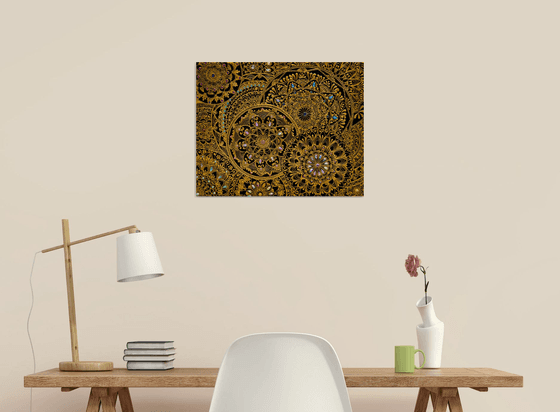Mandala gold and black boho style wall decor for apartment stylish interior