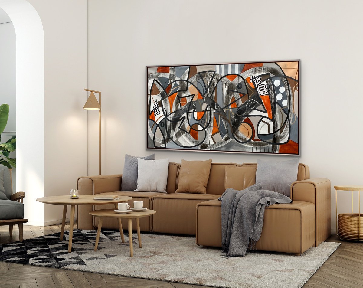 Organic Abstract Acrylic Painting By Rashna Hackett, 72 X 38", The Mind Reader, Original Artwork