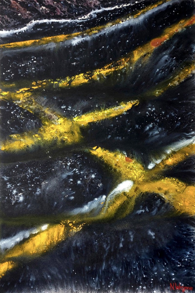 Impressionistic Abstract Watercolour By Neil Wrynne, 15 X 22", This Dark Corner, Original Artwork