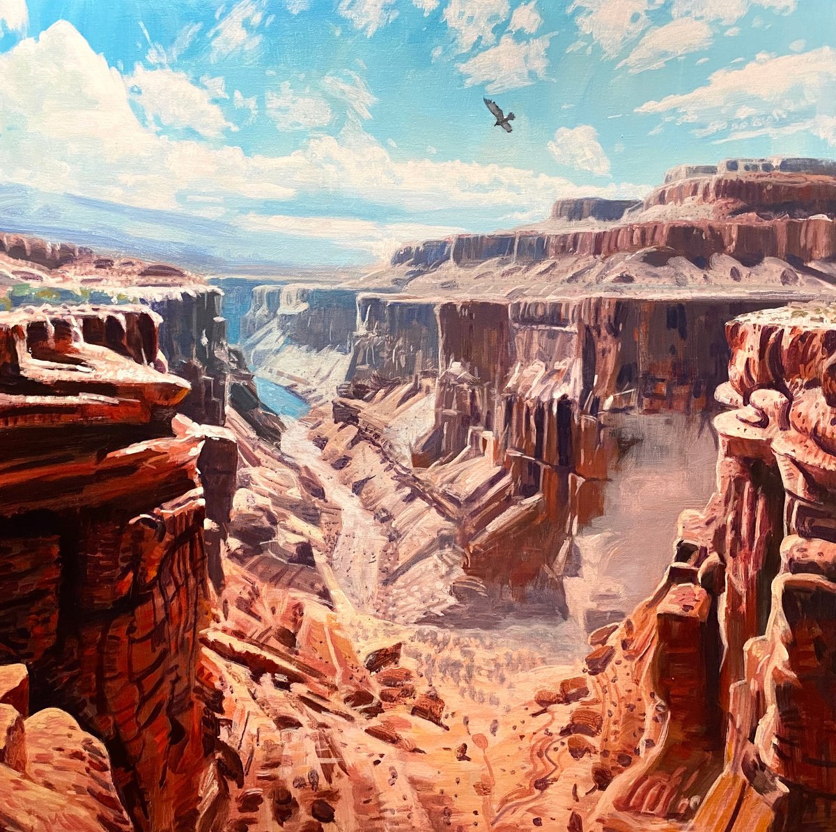 Impressionistic Landscape Acrylic Painting By Paul Cheng, 48 X 48", The Song Of The Grand Canyon, Original Artwork