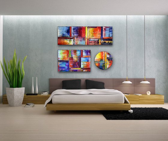 "Meant To Be" - Save $600 As A Series - Original Extra Large PMS Abstract Triptych Oil Paintings On Canvas and Wood - 60" x 44"