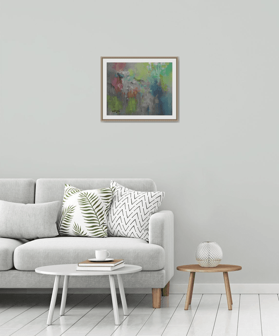 Rainy Autumn, Oil Canvas in Light colors, Abstract art, Fall pastel colors, original painting