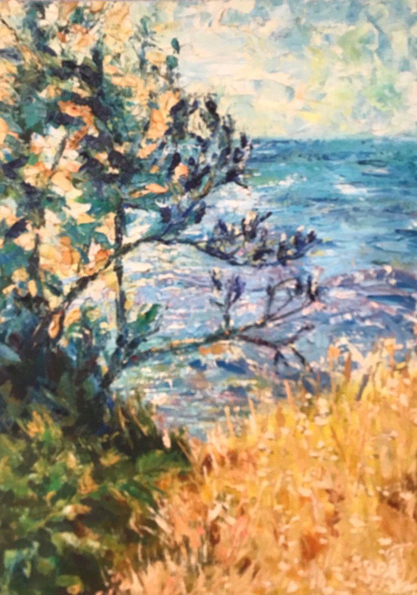 Impressionistic Landscape Oil Painting By Tetiana Pchelnykova, 10 X 14", Summer Seashore, Original Artwork