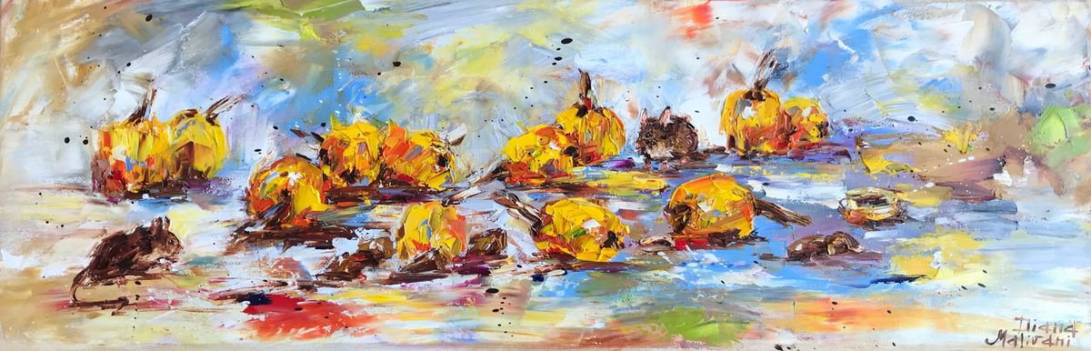 Little Mice And Some Medlars By Diana Malivani, 24 X 8, Artwork For Sale On Artfinder