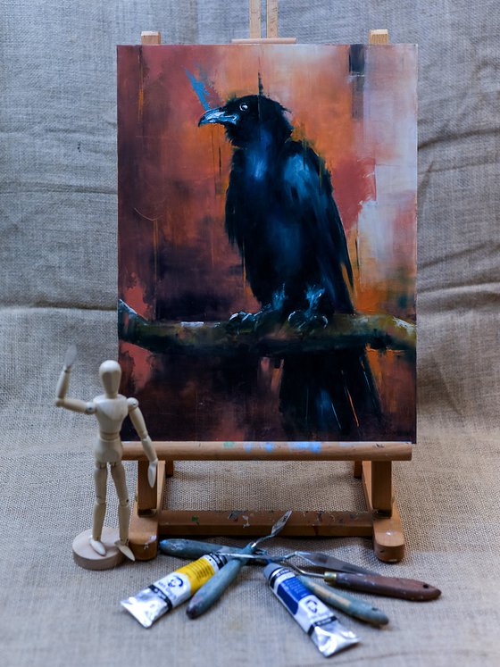 Raven. Original oil painting.