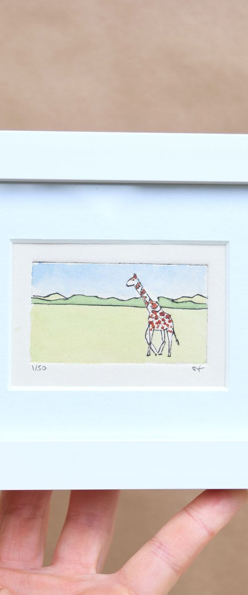Small framed giraffe by Sally Fisher