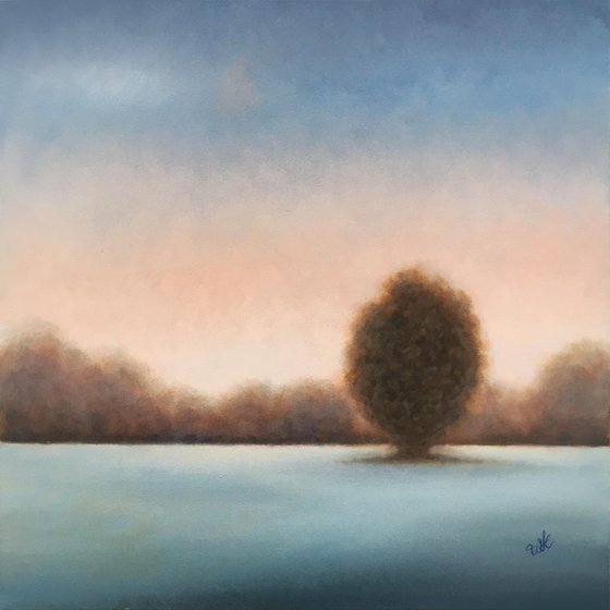 An Oak at an Empty Field - Oil on Canvas 70×70