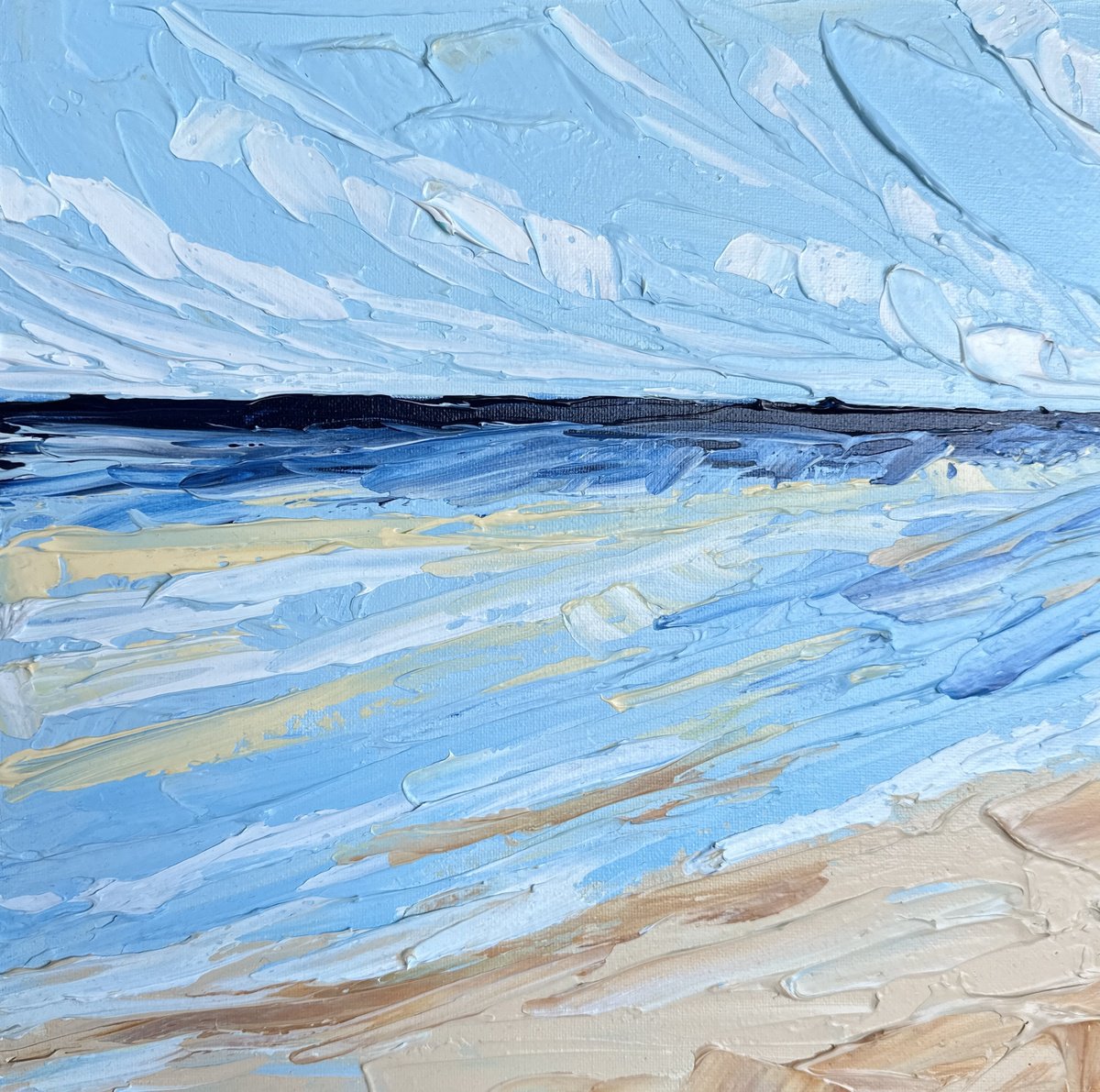 Impressionistic Landscape Acrylic Painting By Guzaliya Xavier, 12 X 12, Abstract Seascape 2, Original Artwork