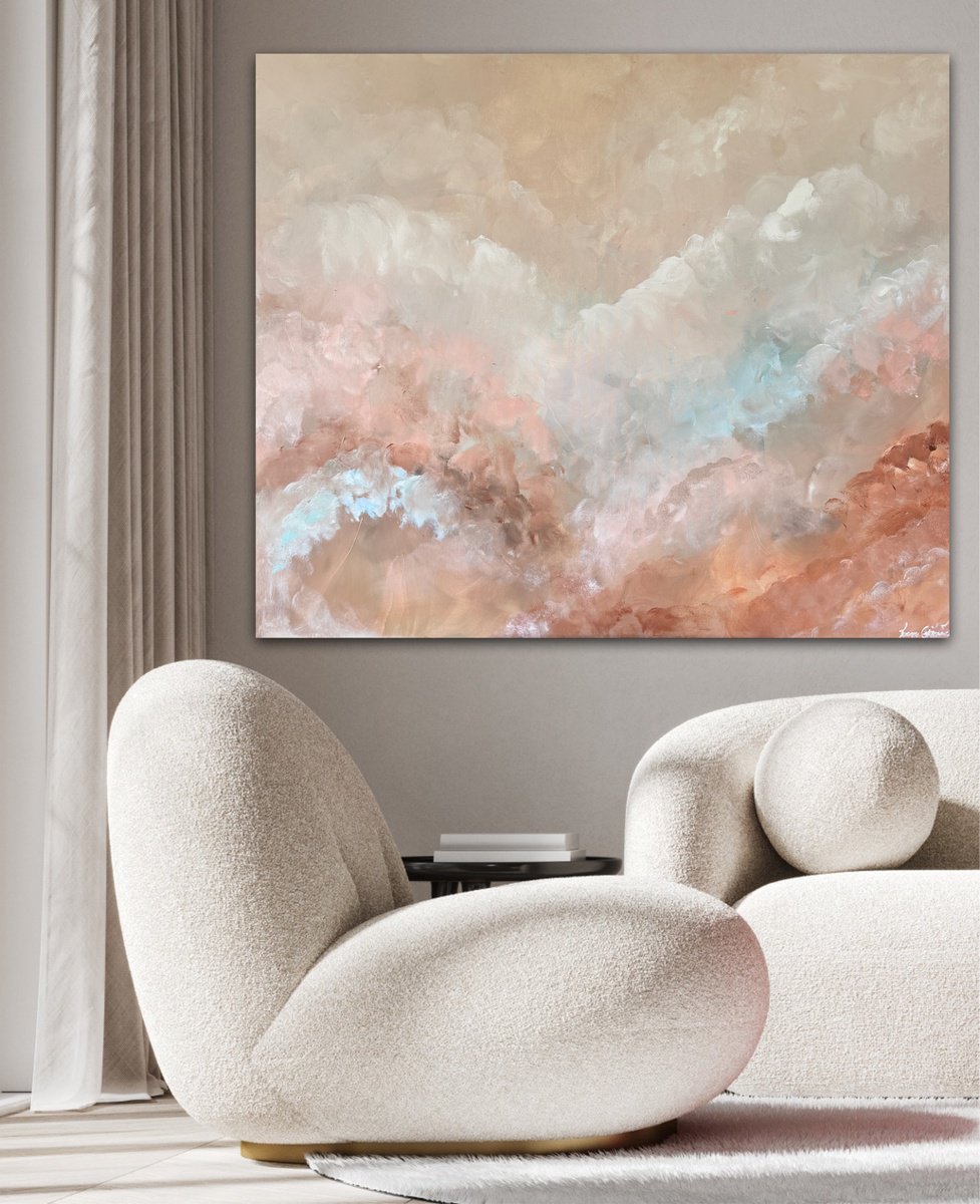 Abstract Landscape Acrylic Painting By Ivana Gigovic, 47 X 39, Apricot Aura, Original Artwork