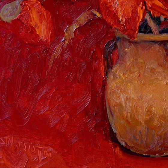 Red Poppies in a Ceramic Jug