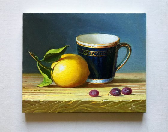still life with a blue cup
