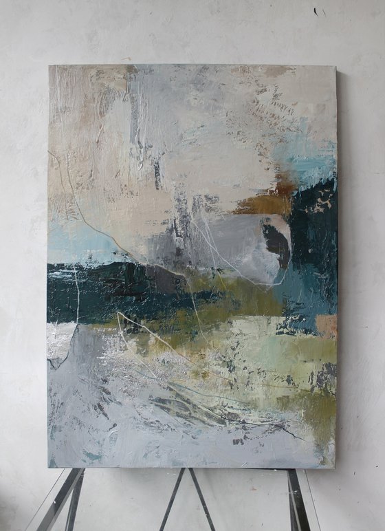 "Fall"  Abstract blue gray green art