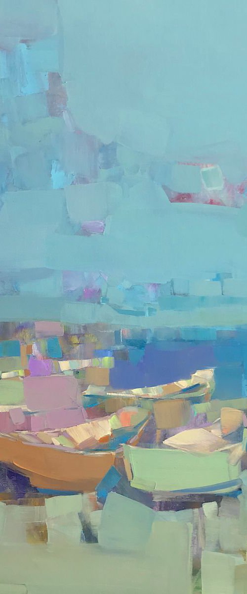 Boats on the Shore, Original oil painting, Handmade artwork, One of a kind by Vahe Yeremyan