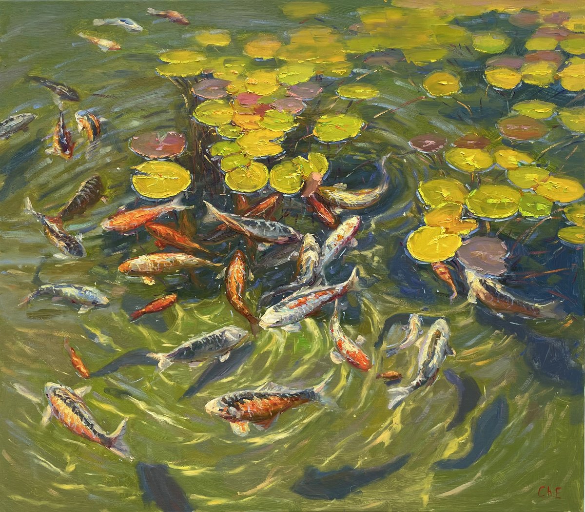 Koi In The Pond By Evgeny Chernyakovsky, 35 X 31, Artwork For Sale On Artfinder