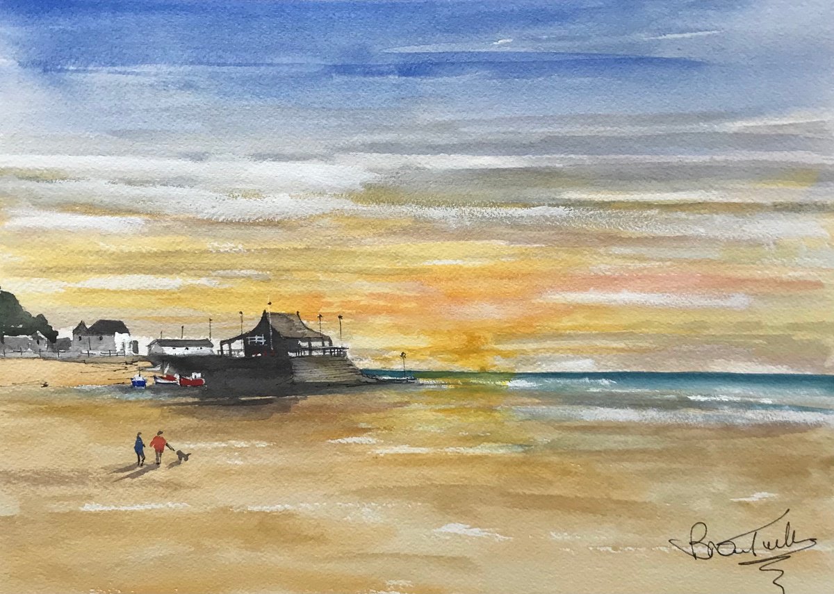 Impressionistic Landscape Watercolour By Brian Tucker, 14 X 10, Dawn At Broadstairs In Kent, Original Artwork