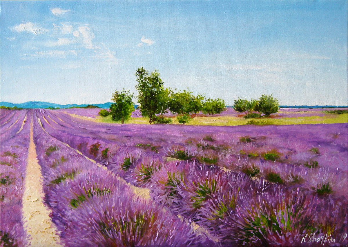 Original painting landscape Lavender fields art canvas, 10x14, realistic painting oil, pur... by Natalia Shaykina