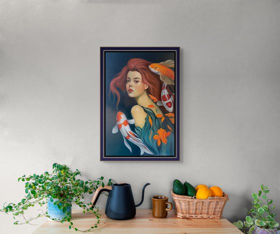 Portrait With Koi Fishes