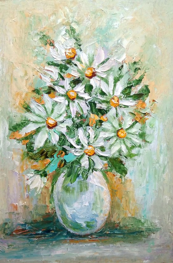 Summer Bouquet, Daisy Painting Floral Original Wall Art Flower Bouquet Artwork