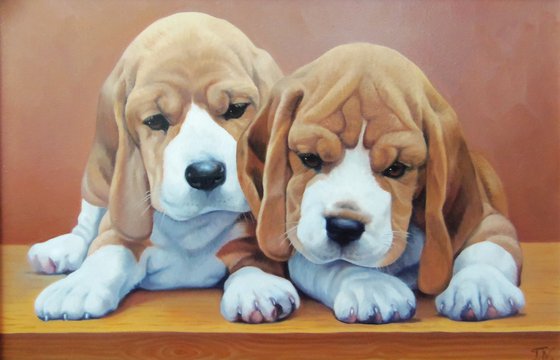 Doggies (40x60cm, oil painting, ready to hang)