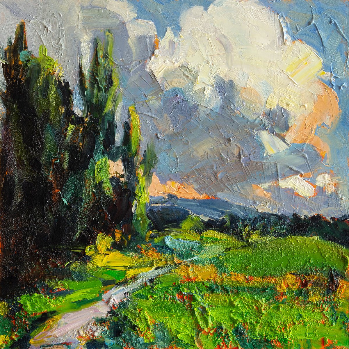Impressionistic Landscape Oil Painting By Daria Zavadenko, 12 X 12, Road To The Hills ?9/18, Original Artwork