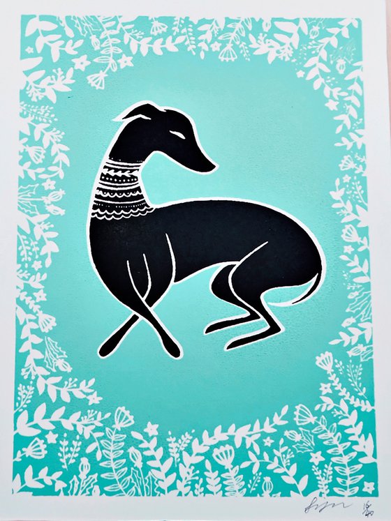 Black Whippet Greyhound Dog Illustration Art Print