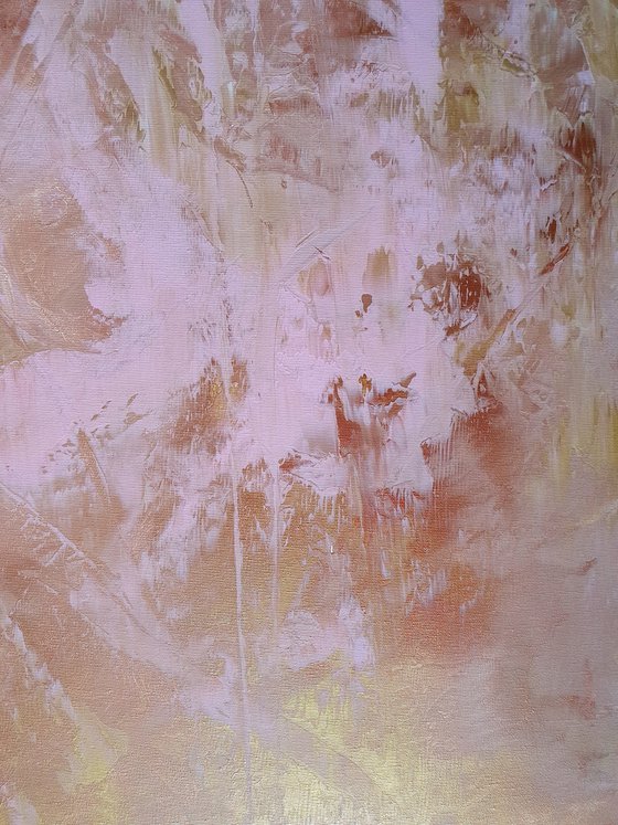 Love is in the air - golden, copper, pink abstract painting