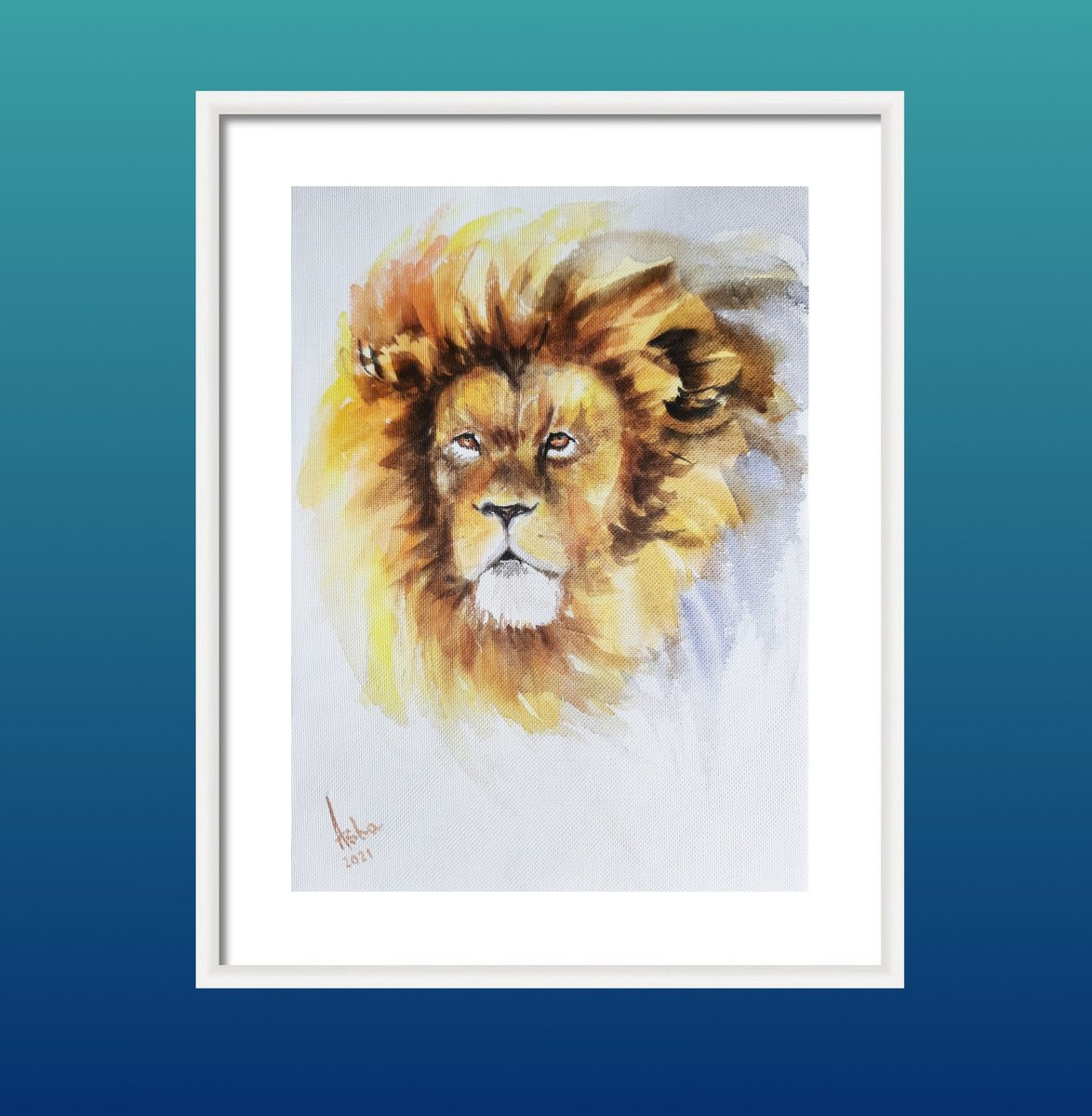 Impressionistic Animal Watercolour By Asha Shenoy, 8 X 11, The Lion King 2, Original Artwork