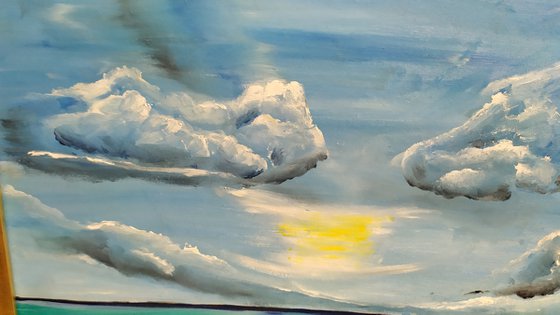 Sea, original landscape oil painting, framed art, Gift idea, waves art