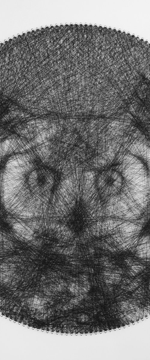 Owl string art work made with continuous string by Andrey Saharov