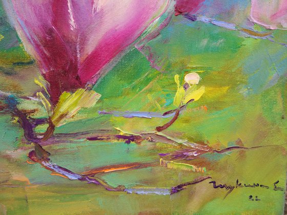 Magnolia blooms Flower painting A moment of spring Original oil painting