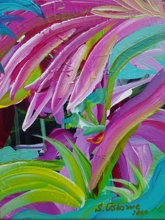 Abstract Tropical Flowers. Floral Garden.Pink Abstract Flowers. (41x51cm) Modern Textured Art