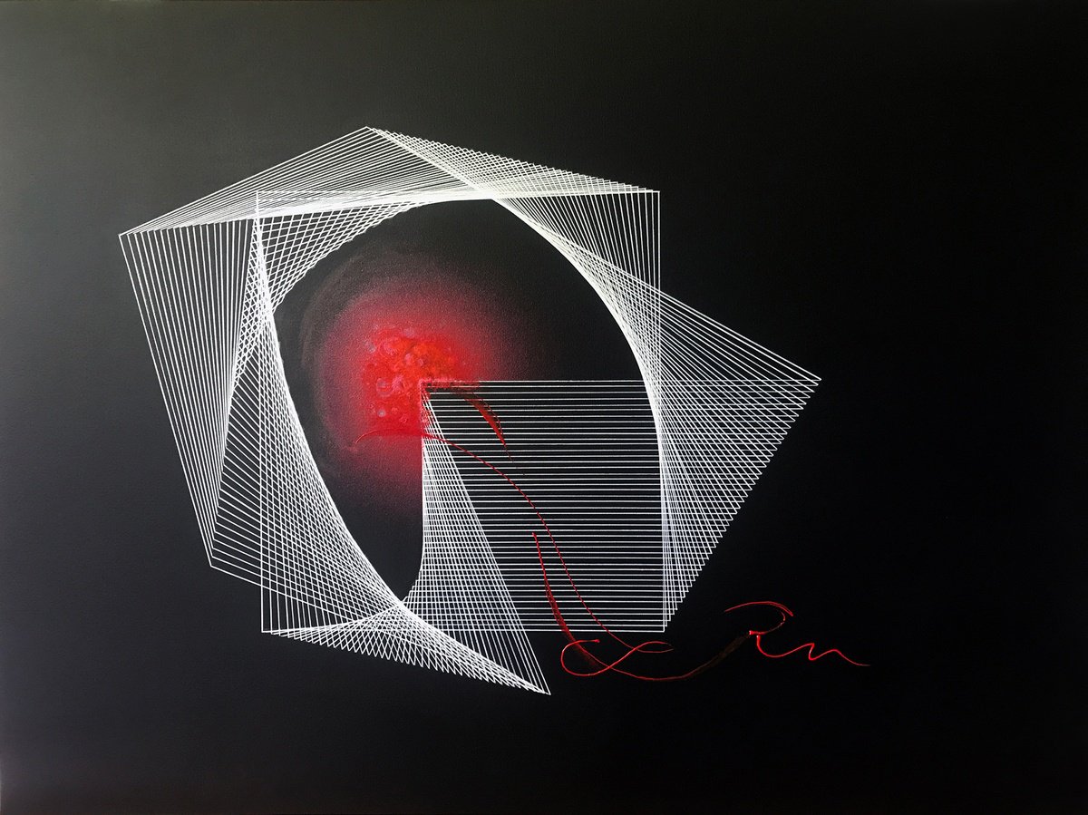 Geometric Abstract Acrylic Painting By Indie Ru, 47 X 35, Vibe, Original Artwork