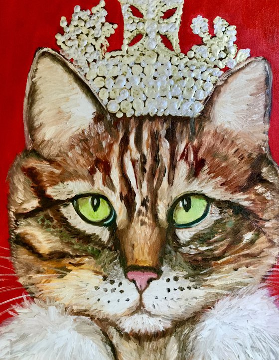 Cat La Queen FELINE ART.  Original oil painting for cat lovers