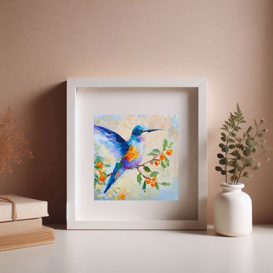 Hummingbird on branch painting