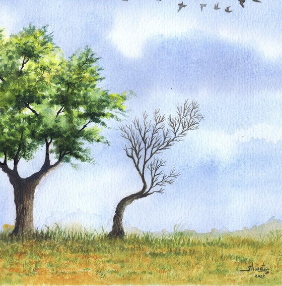 Two trees in the field