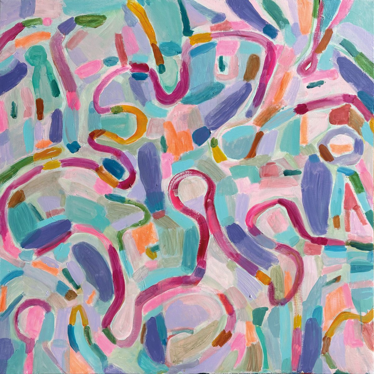 Abstract Acrylic Painting By Pk Roberton, 39 X 39", Colour Poem, Original Artwork