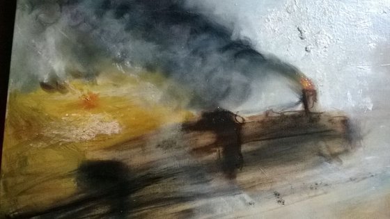 Smoke, Coal and Steam, Colliery, Train pulling in (Oil on canvas 40x30 inch)