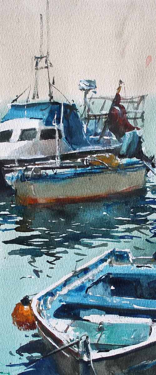 Boats Blue Sketch by Maximilian Damico