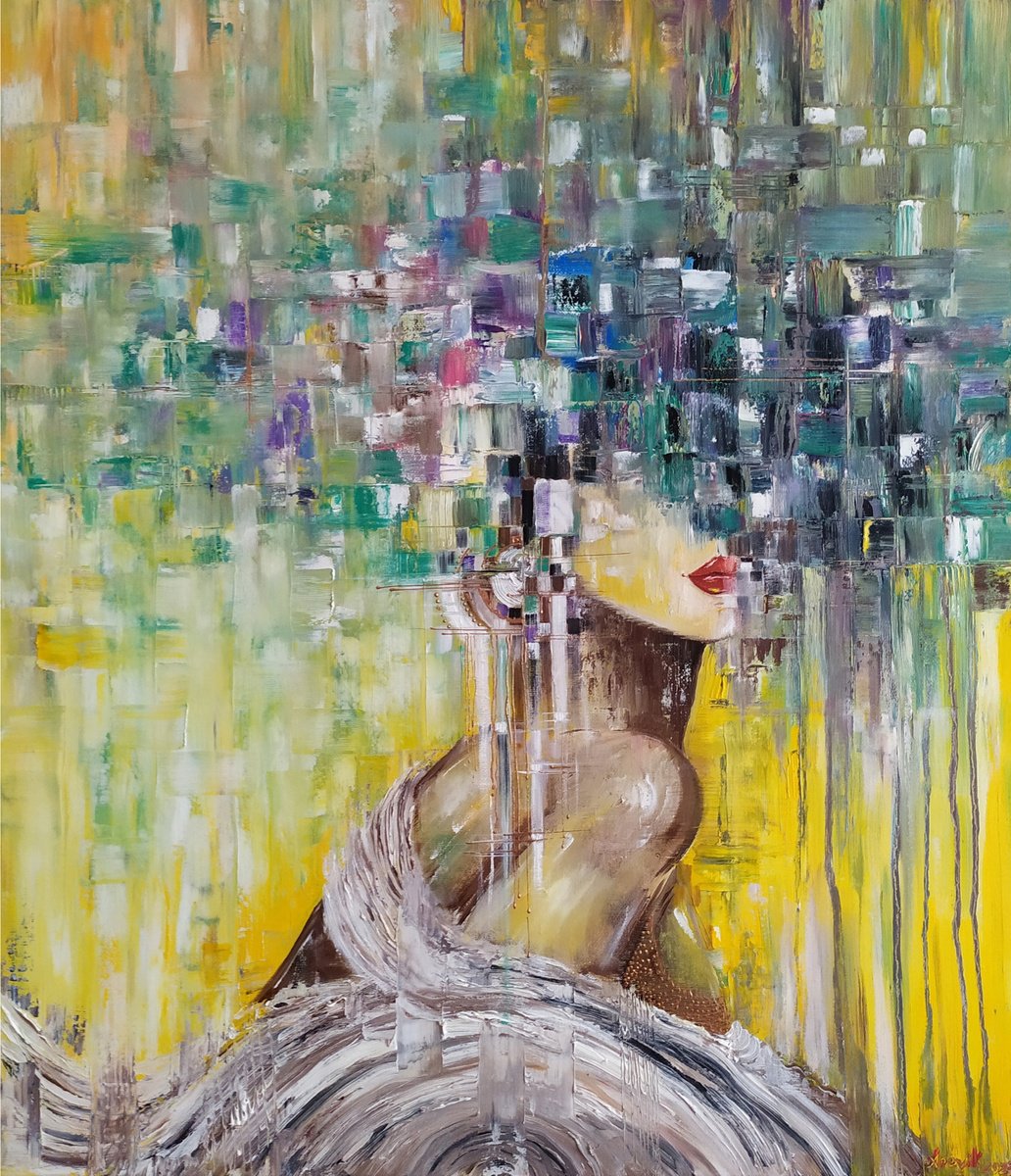 Abstract Portrait Oil Painting By Arevik Gasparyan, 24 X 28, Elegy, Original Artwork