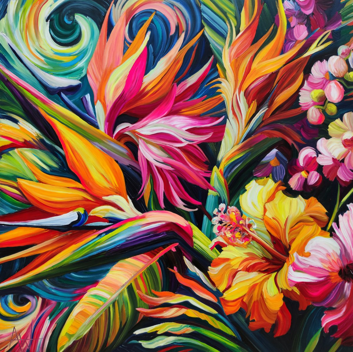 Photorealistic Botanical Oil Painting By Angie Wright, 31 X 31, Papaya Velvet, Original Artwork