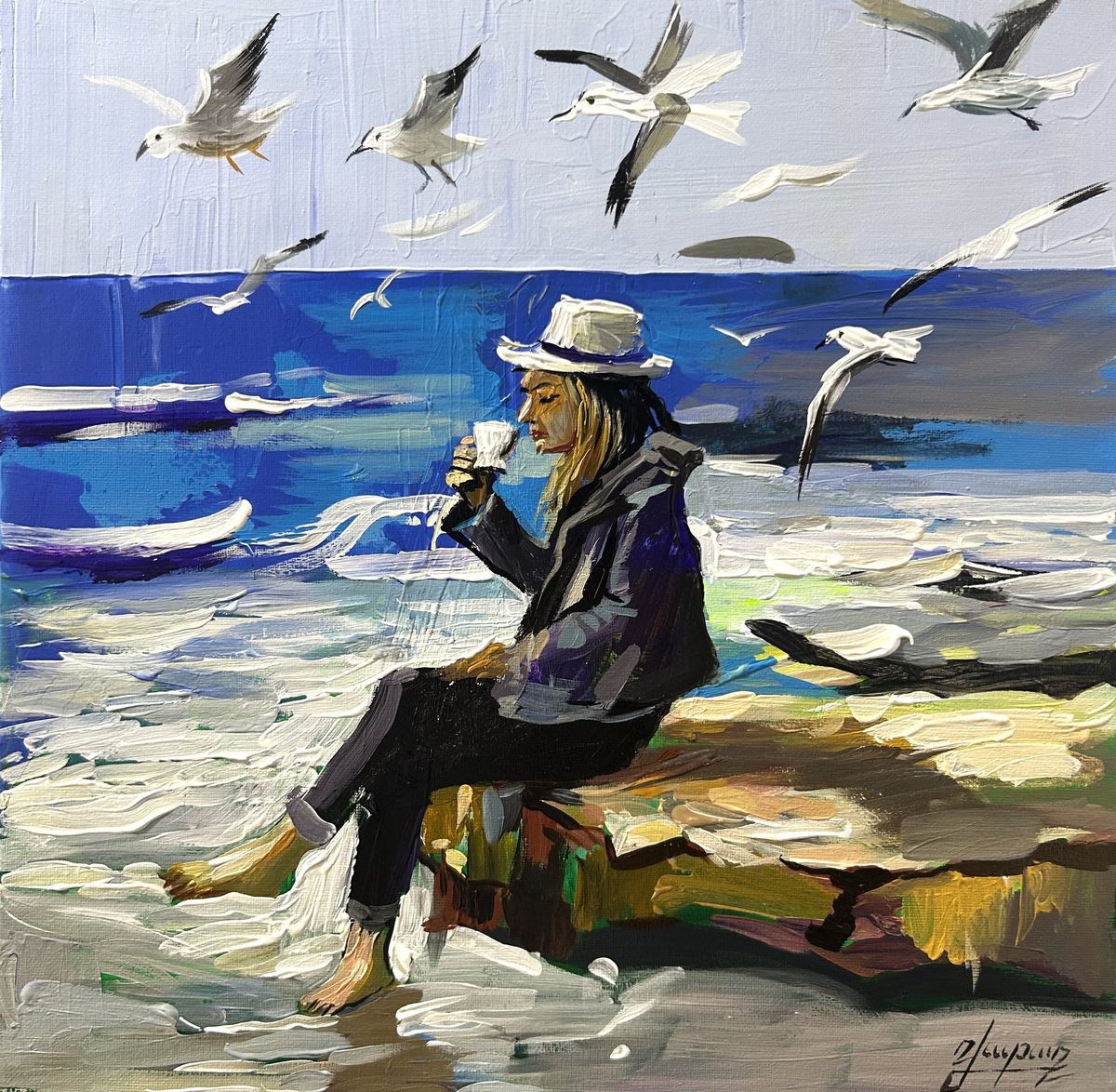 Coffee By The Sea By Vahe Bagumyan, 16 X 16, Artwork For Sale On Artfinder
