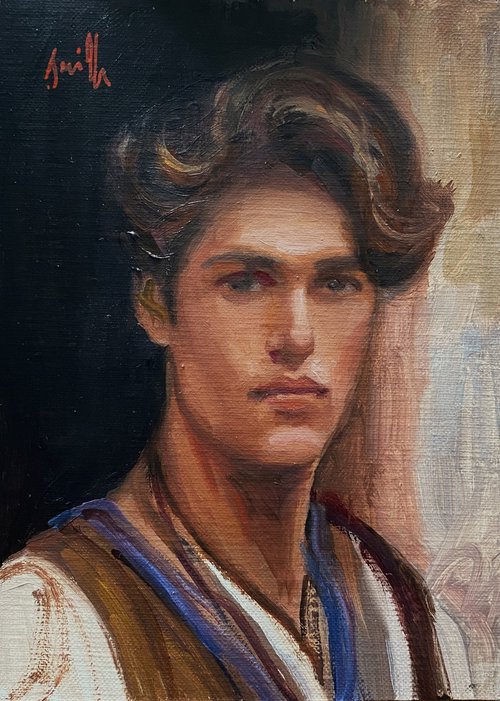 Impressionist style Male portrait oil painting, with wooden frame. by Jackie Smith