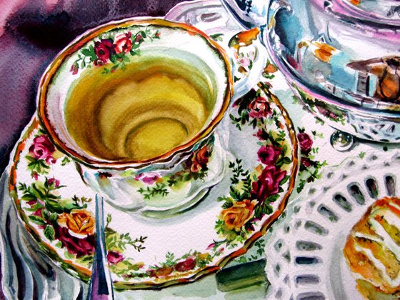 Still life with tea set in the garden