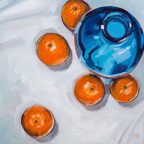 Four Oranges + Blue vase