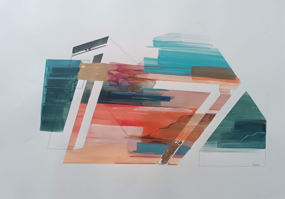 Surrealistic Landscape Acrylic Painting By Magdalena Morey, 23 X 17", Unfolding Altitudes 3, Original Artwork