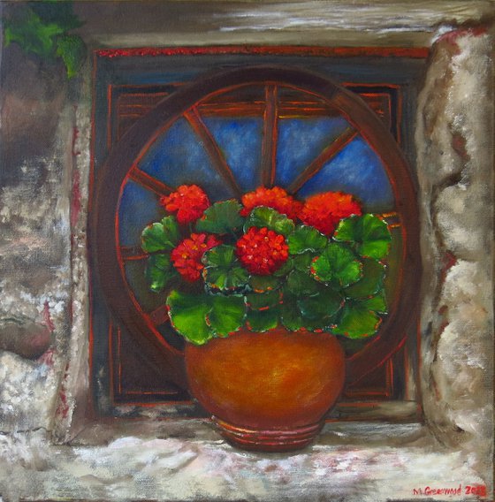 Geraniums in a Pot