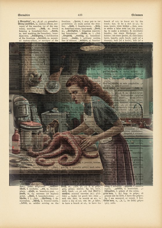Dinner will be ready soon - Collage Art on Dictionary Vintage Book Page